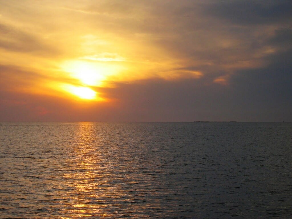 Sunset over the flat water of the Pamlico Sound